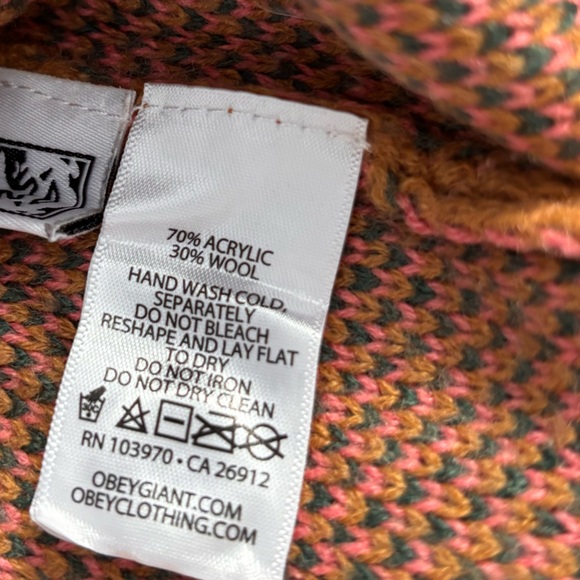 Obey Men's Washer Sweater with Pink and Green Floral Pattern - Picture 7 of 10